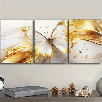 3pcs Ethereal Golden Butterfly Wall Art Set Canvas Framed 40x60cm - High Quality Print 100% Australian Made Wall Canvas Ready to Hang