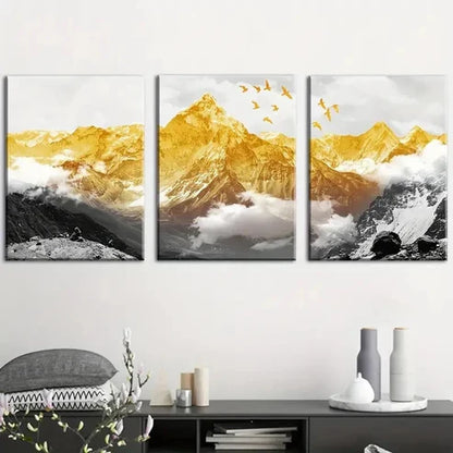 3pcs Sunlit Golden Mountains Majestic   Wall Art Set Canvas Unframed - High Quality Print 100% Australian Made Wall Canvas