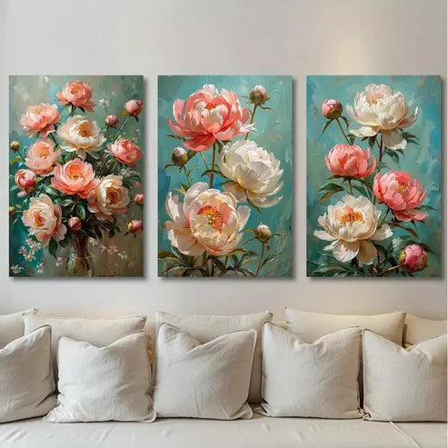 3pcs Peony Blossom Canvas Unframed - High Quality Print 100% Australian Made Wall Canvas