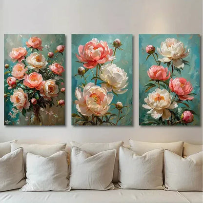 3pcs Peony Blossom Canvas Unframed - High Quality Print 100% Australian Made Wall Canvas