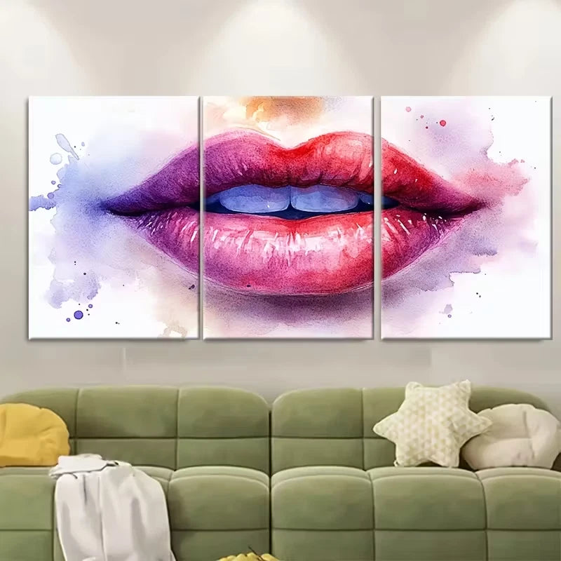 3pcs , Watercolour Lips Metal Print Ready to Hang Art - Bella Home Decor