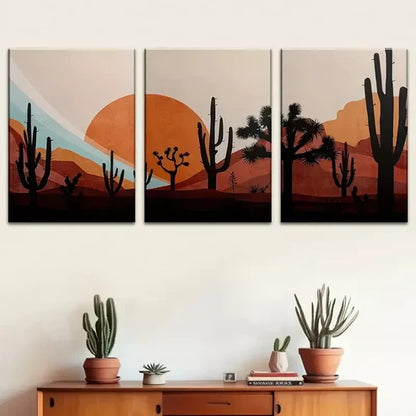 3pcs abstract landscape art, cartoon cactus Wall Art Set Canvas Unframed - High Quality Print 100% Australian Made Wall Canvas - Bella Home Decor