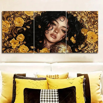 3pcs Intricate gold lace girl Wall Art Set Canvas Unframed - High Quality Print 100% Australian Made Wall Canvas