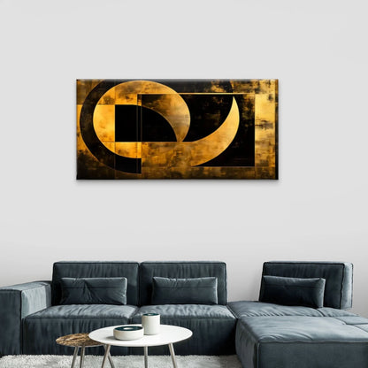 Golden Square Black Circles Wall Art Canvas Office Home Room Framed 120x60cm