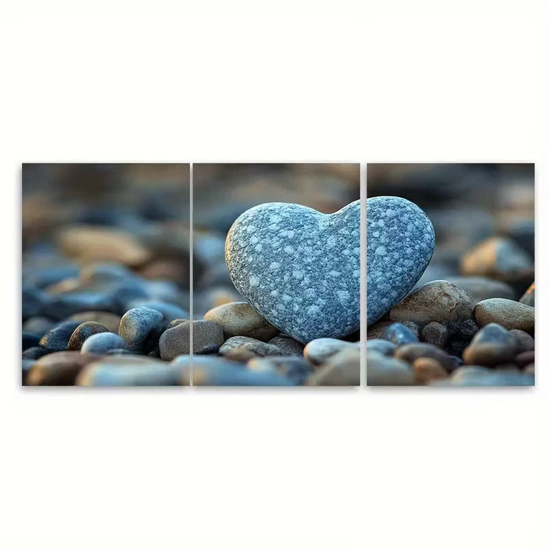 3pcs , Serene Heart Shaped Stone Metal Print Ready to Hang Art - Bella Home Decor