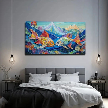 Vibrant Two Fish Wall Art Canvas Office Home Room Framed 120x60cm