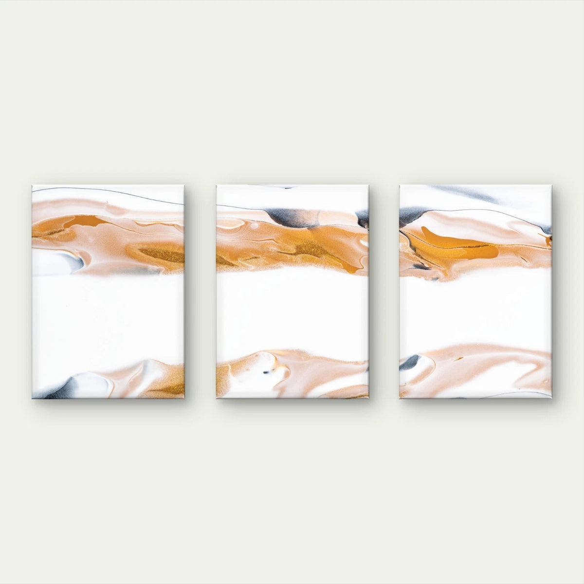 3pcs Minimalist Gold, White, and Black Fluid Art Wall Art Set Canvas Framed 50x70cm - High Quality Print 100% Australian Made Wall Canvas Ready to Hang