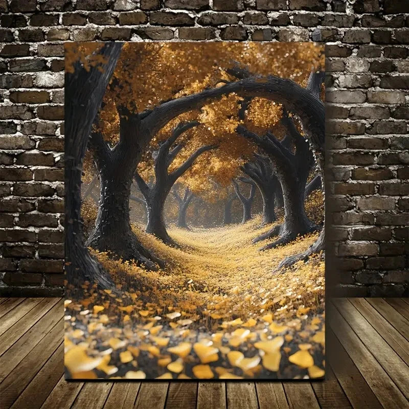 Flourishing Ginkgo Forest Autumn Scene with Vibrant 40x60cm Metal Print Ready to Hang - Bella Home Decor