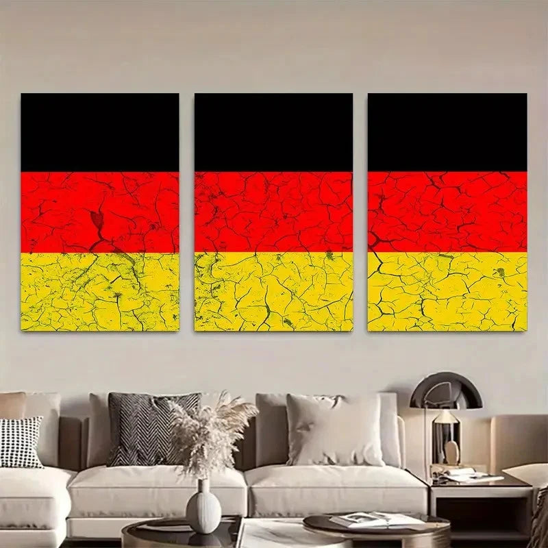 3pcs Germany Flag Vibrant Cracked Effect Metal Print Ready to Hang Art - Bella Home Decor