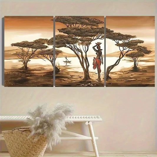 3pcs Serene African Sunset with Acacia Trees Wall Art Set Canvas Framed 40x60cm - High Quality Print 100% Australian Made Wall Canvas Ready to Hang