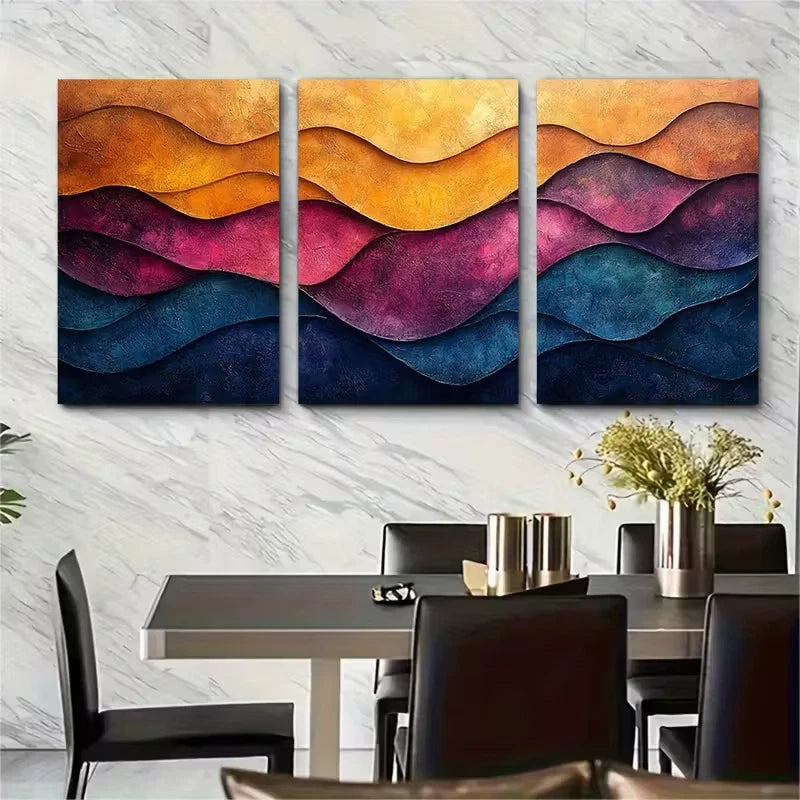 3pcs Vibrant Abstract Metal Print Ready to Hang Art