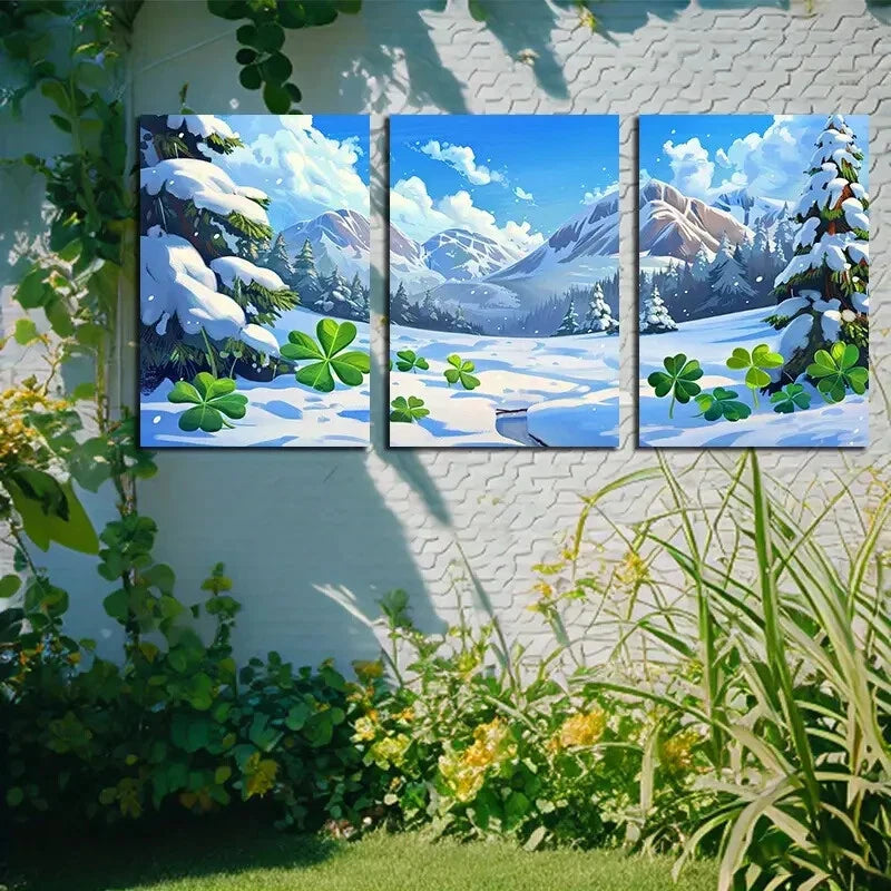 3pcs Vibrant Charming Clover Winter Scene Metal Print Ready to Hang Art - Bella Home Decor