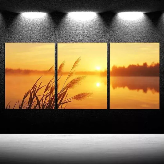 3pcs Reeds by the Lake Wall Art Set Canvas Framed 50x70cm - High Quality Print 100% Australian Made Wall Canvas Ready to Hang