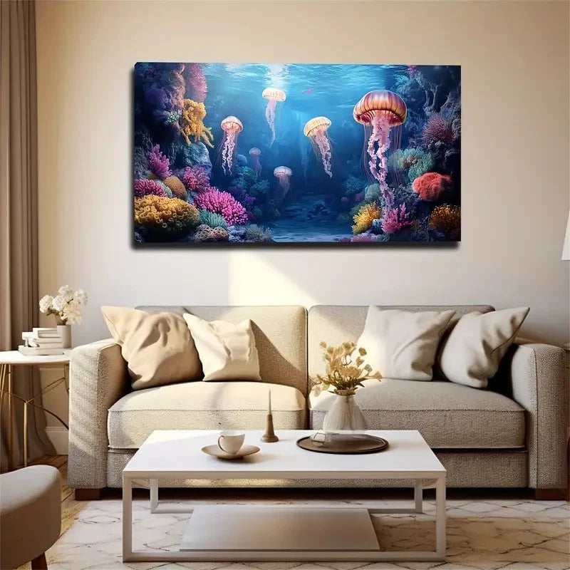 Coral Reef With Jellyfish Wall Art Canvas Office Home Room Framed 120x60cm