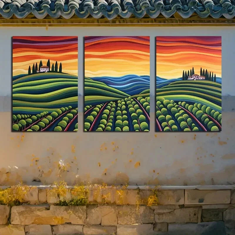 3pcs Vibrant Rural Valley Landscapes with Fields Metal Print Ready to Hang Art - Bella Home Decor