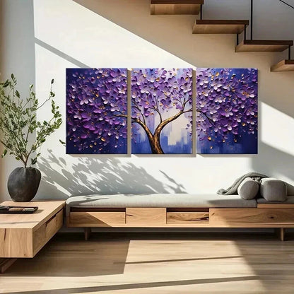 3pcs Abstract Purple Blossom Tree Painting Wall Art Set Canvas Framed 60x90cm - High Quality Print 100% Australian Made Wall Canvas Ready to Hang - Bella Home Decor