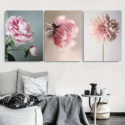 3pcs Pink Peony Dahlia Flora Wall Art Set Canvas Unframed - High Quality Print 100% Australian Made Wall Canvas
