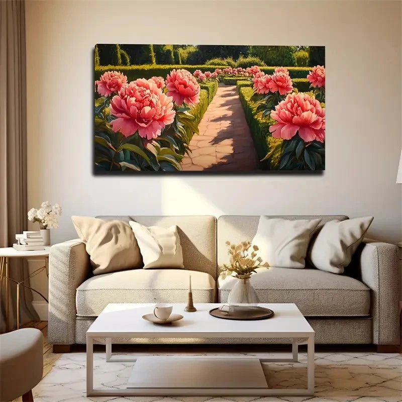 Peony Flower In The Garden Wall Art Canvas Office Home Room Framed 120x60cm
