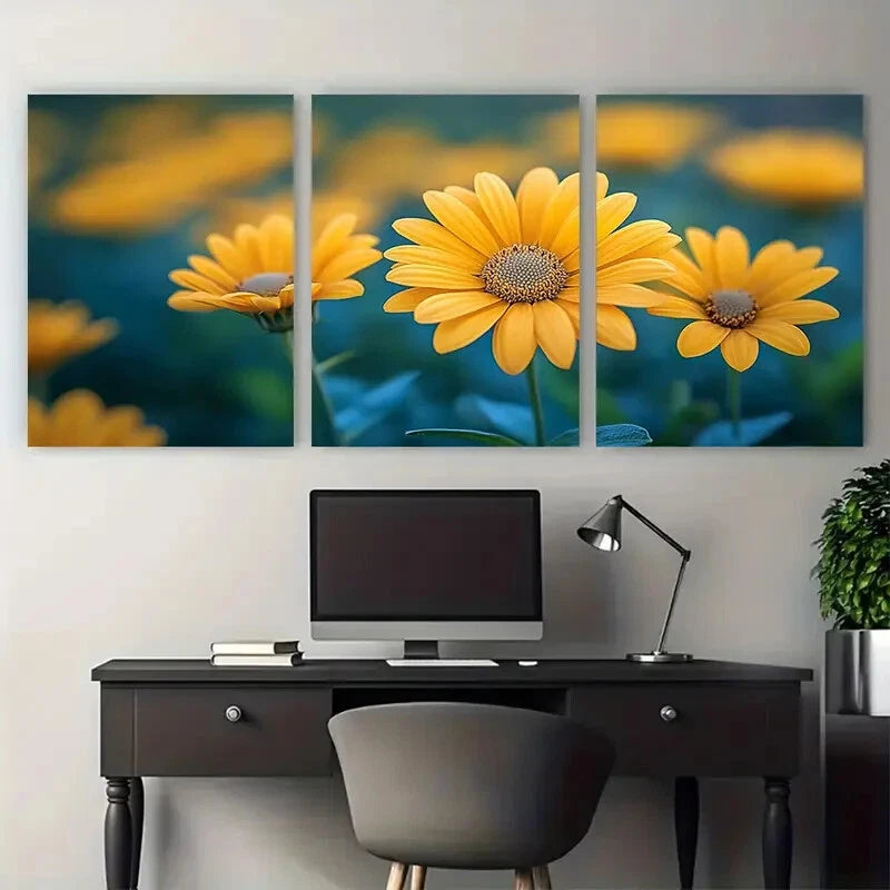 3pcs Vibrant Nature Golden Yellow Summer Flower Metal Print Ready to Hang Art - Bella Home Decor