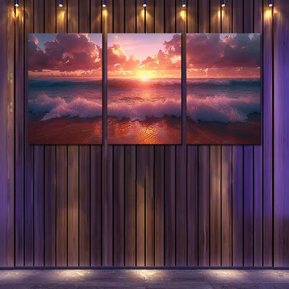 3pcs vibrant Beach Sunset Wall Art Set Canvas Framed 60x90cm - High Quality Print 100% Australian Made Wall Canvas Ready to Hang
