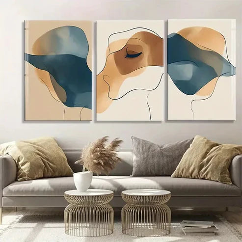 3pcs Fluid Shapes in Blue and Beige Perfect Wall Art Canvas Unframed – High Quality Print 100% Australian Made Wall Canvas - Bella Home Decor