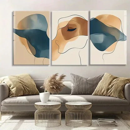 3pcs Fluid Shapes in Blue and Beige Perfect Wall Art Canvas Unframed – High Quality Print 100% Australian Made Wall Canvas - Bella Home Decor