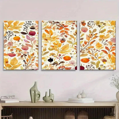 3pcs Autumn Watercolor Pattern Wall Art Set Canvas Framed 50x70cm - High Quality Print 100% Australian Made Wall Canvas Ready to Hang - Bella Home Decor