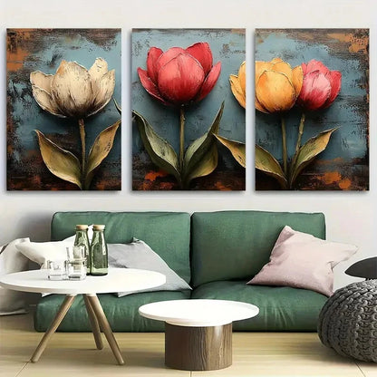 3pcs Tulip Shabby Chic Spring Design Metal Print Ready to Hang Art