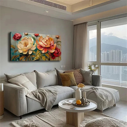 Peony Vibrant Floral Wall Art Canvas Office Home Room Framed 120x60cm - Bella Home Decor