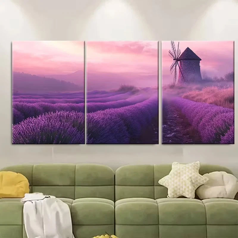3pcs Stone Windmill in Soft Focus Metal Print Ready to Hang Art