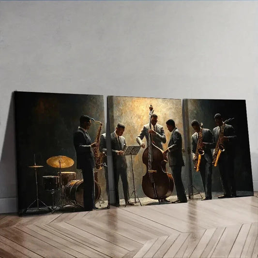 3pcs A group of vintage jazz musicians Wall Art Set Canvas Framed 50x70cm - High Quality Print 100% Australian Made Wall Canvas Ready to Hang