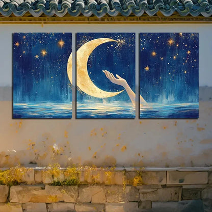 3pcs Vibrant Moon in My Hand Design Metal Print Ready to Hang Art