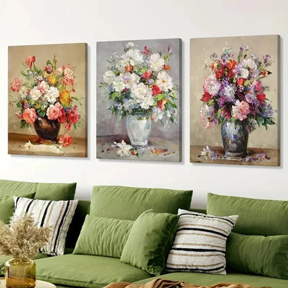 3pcs Vase And Pink, Red, Purple, And White Flower Wall Art Set Canvas Unframed - High Quality Print 100% Australian Made Wall Canvas