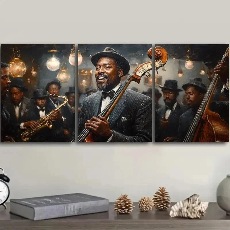 3pcs Featuring a Jazz Club Theme Wall Art Set Canvas Framed 50x70cm - High Quality Print 100% Australian Made Wall Canvas Ready to Hang