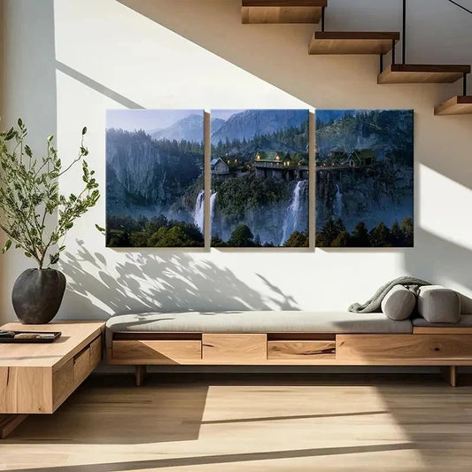 3pcs Middle-Earth Ring Castle Valley Retro Wall Art Set Canvas Framed 60x90cm - High Quality Print 100% Australian Made Wall Canvas Ready to Hang