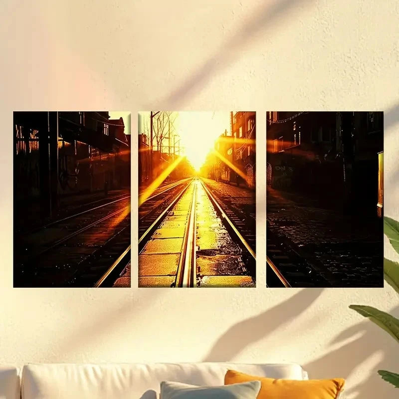 3pcs Charming city sunset Wall Art Set Canvas Framed 50x70cm - High Quality Print 100% Australian Made Wall Canvas Ready to Hang - Bella Home Decor