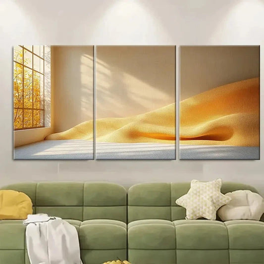 3pcs Light Beige Minimalist Soft Shapes RT Wall Art Set Canvas Framed 50x70cm - High Quality Print 100% Australian Made Wall Canvas Ready to Hang