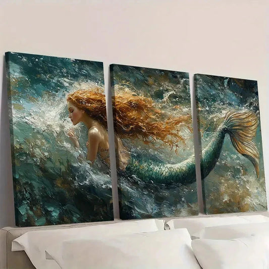 3pcs Vibrant Underwater Scene with Swimming F Wall Art Set Canvas Framed 60x90cm - High Quality Print 100% Australian Made Wall Canvas Ready to Hang