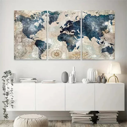 3pcs Abstract Map Decorative Modern Art Wall Art Canvas Unframed - High Quality Print 100% Australian Made Wall Canvas - Bella Home Decor
