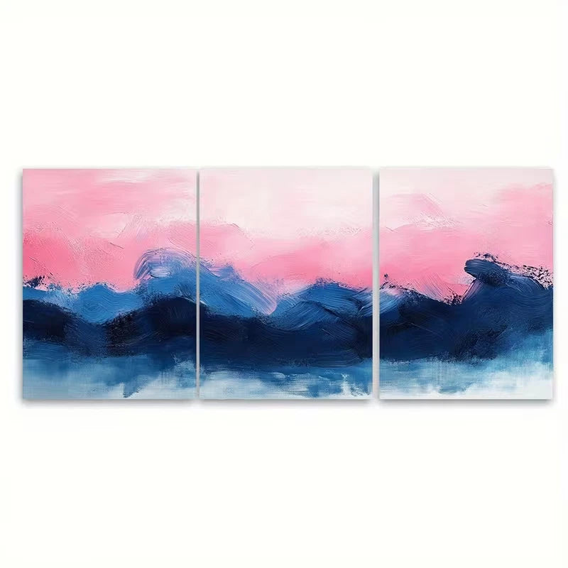 3pcs Abstract Pink Blue Textured Brush Stroke Metal Print Ready to Hang Art