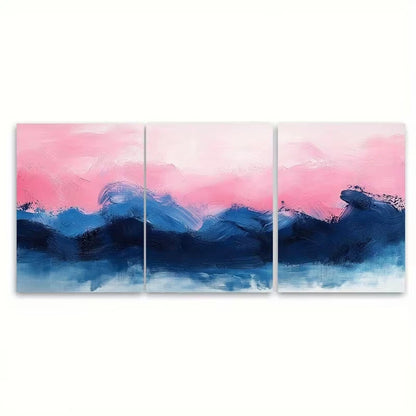 3pcs Abstract Pink Blue Textured Brush Stroke Metal Print Ready to Hang Art