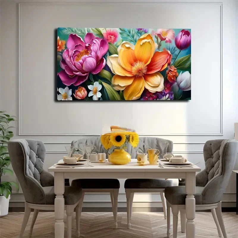 Vibrant Bohemian Blooming Wall Art Canvas Office Home Room Framed 120x60cm