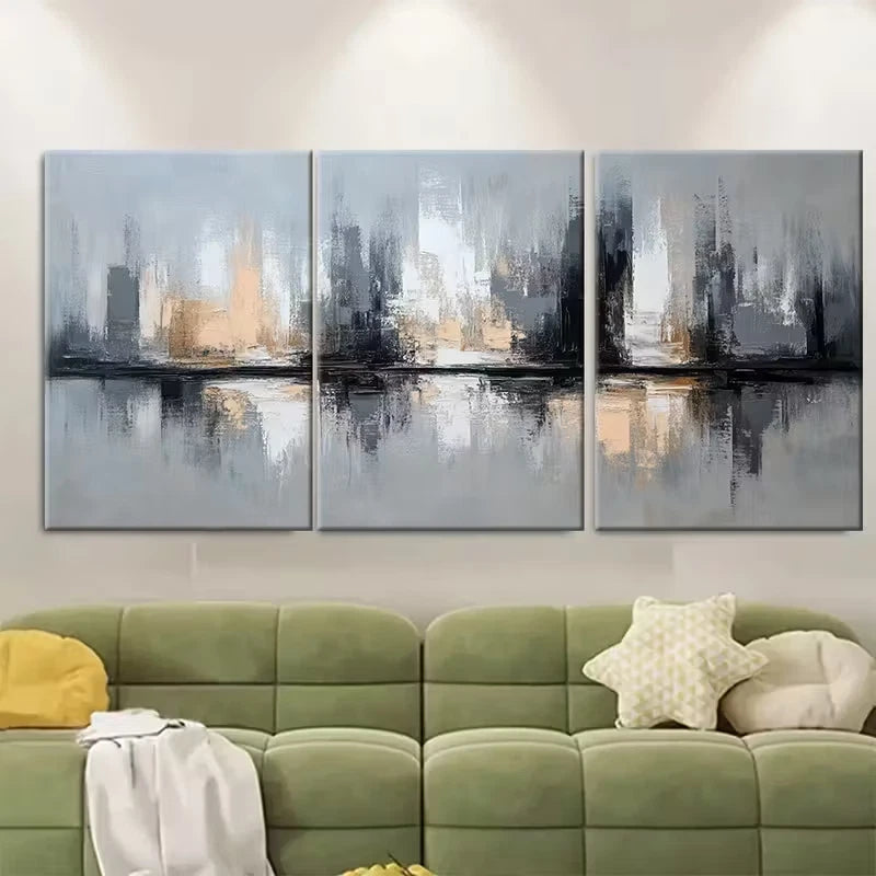 3pcs Neutral Abstract Urban Landscape Metal Print Ready to Hang Art