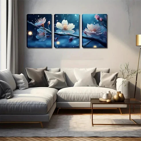 3pcs White Plum Blossoms Pink & White Wall Art Canvas Unframed - High Quality Print 100% Australian Made Wall Canvas