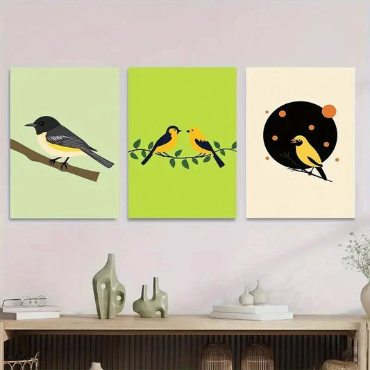 3pcs Modern Minimalist Bird Vibrant Green White Wall Art Set Canvas Framed 40x60cm - High Quality Print 100% Australian Made Wall Canvas Ready to Hang