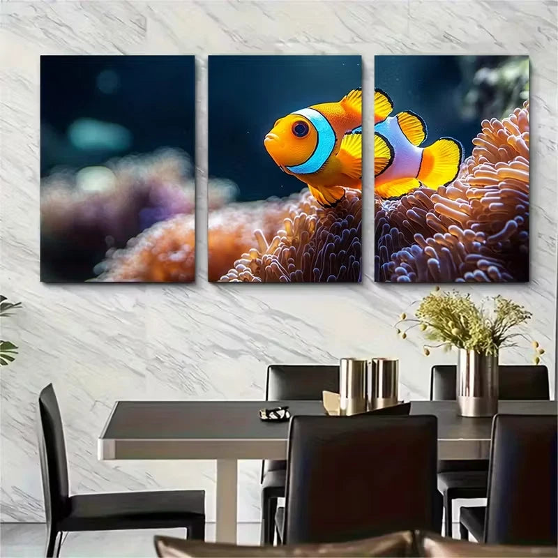 3pcs , Clownfish Anemonefish Oceans Metal Print Ready to Hang Art - Bella Home Decor