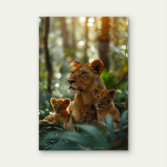 Lioness and Cute Cubs Wildlife Forest 40x60cm Metal Print Ready to Hang