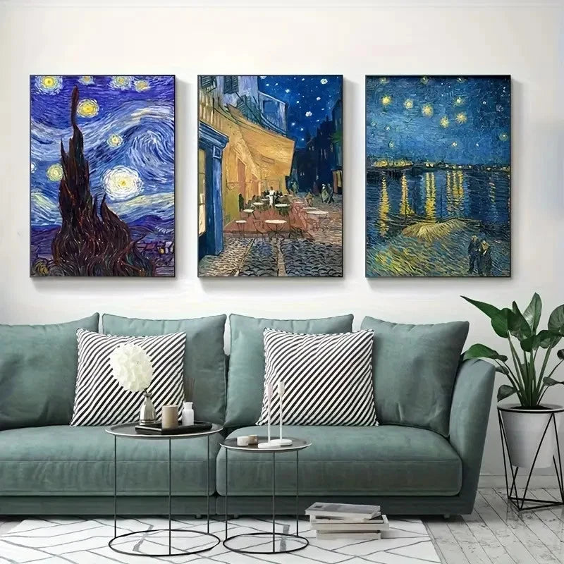 3pcs Van Gogh Aesthetic Starry Night Metal Print Ready to Hang Art