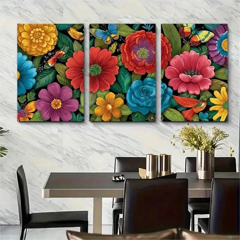 3pcs Venezuela Travel Floral Nature Perfect Wall Art Set Canvas Framed 50x70cm - High Quality Print 100% Australian Made Wall Canvas Ready to Hang