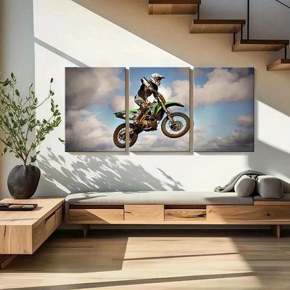 3pcs Motocross Racing Dirt Bike Rider in Action Wall Art Set Canvas Framed 60x90cm - High Quality Print 100% Australian Made Wall Canvas Ready to Hang